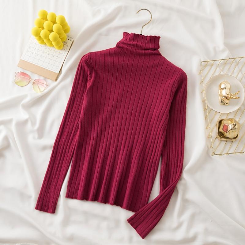 Autumn Women's Sweaters Solid Slim Fit Long Sleeve Casual Base Pullovers Sweater Women Elegant Half High Collar Casual Ladies Winter Jumpers 25485