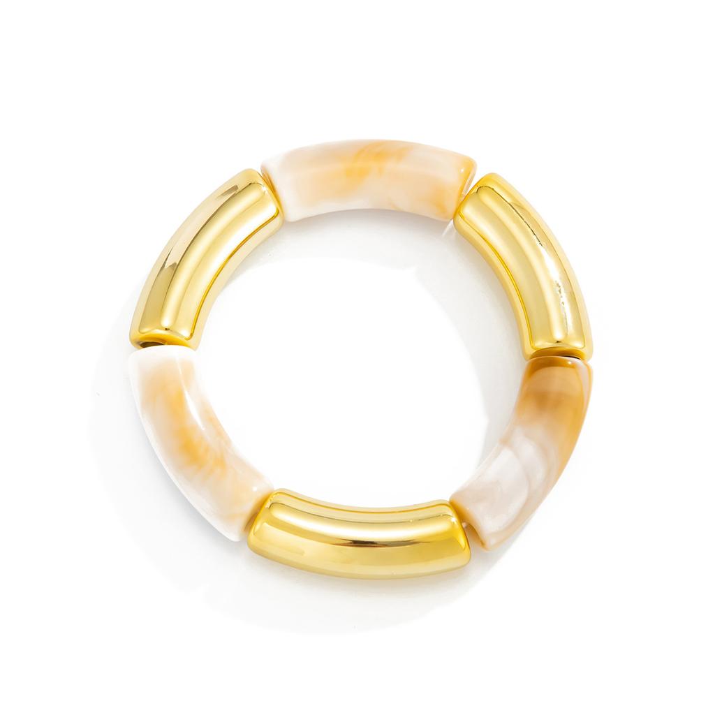 Retro Smudged Resin Bamboo Elastic Bracelet, Fashionable Metal Elbow Leopard Print Bracelet Bracelet.