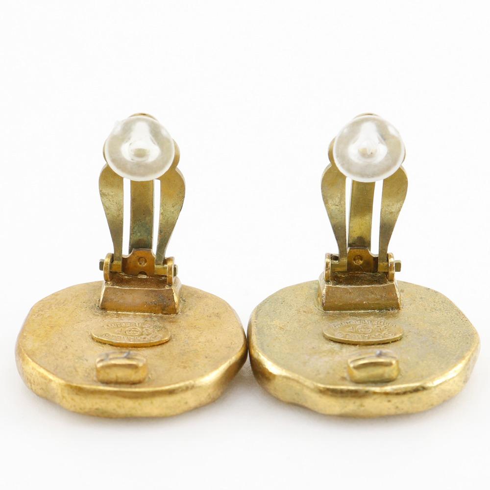CHANEL COCO Mark Earring vintage black Plated Gold 23.1g Women Used