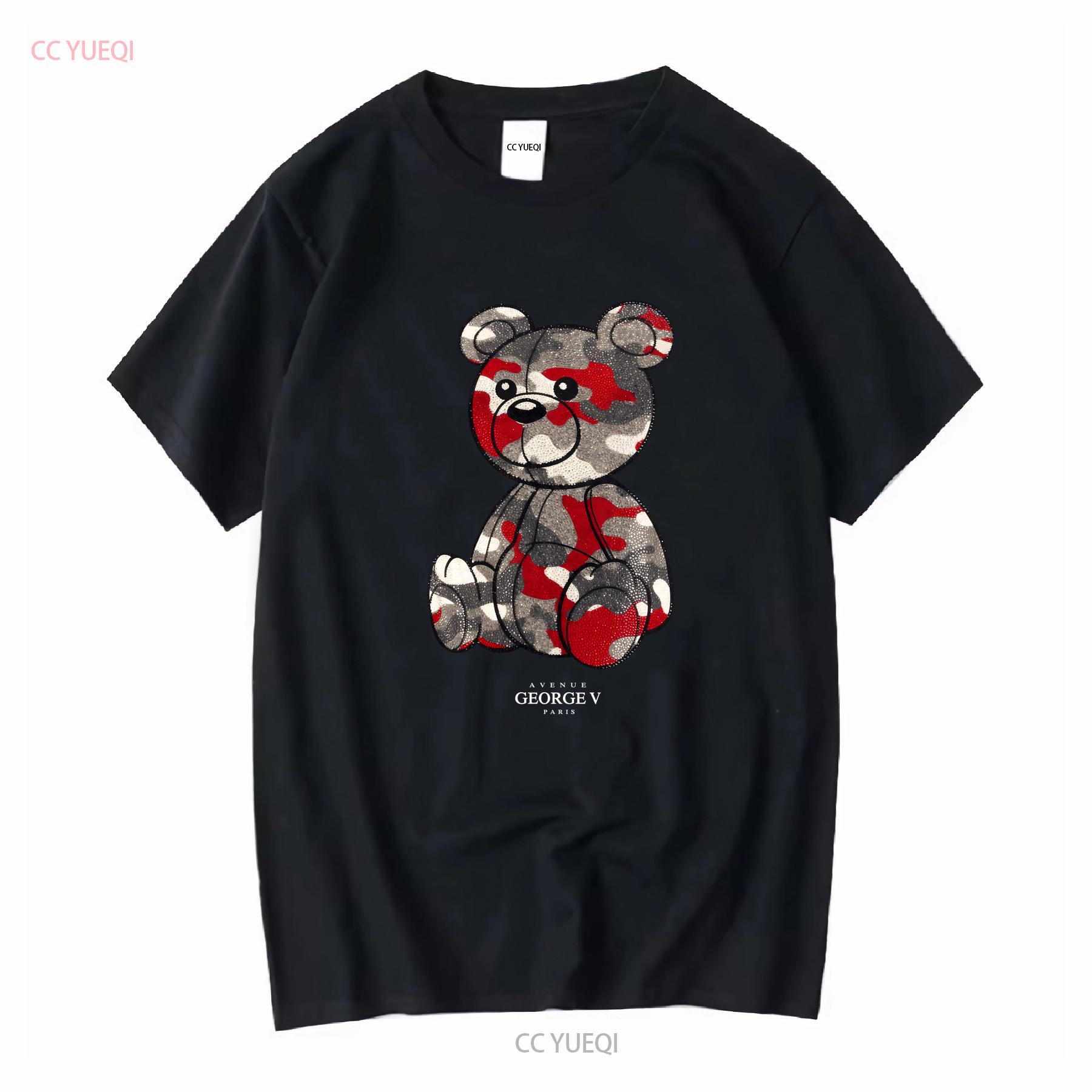 

Men AVENUE GEORGE V PARIS Teddy Bear Camo T Shirt vintage Washed graphic Slightly Soft fashion Comfortable 4XL