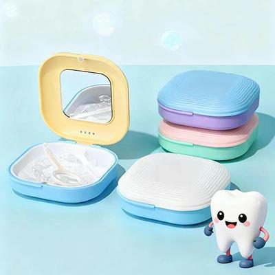 Dental Retainer Box With Mirror Magnetic Aligner Mouth Guard Container Travel Case For Teeth Braces False Denture Storage