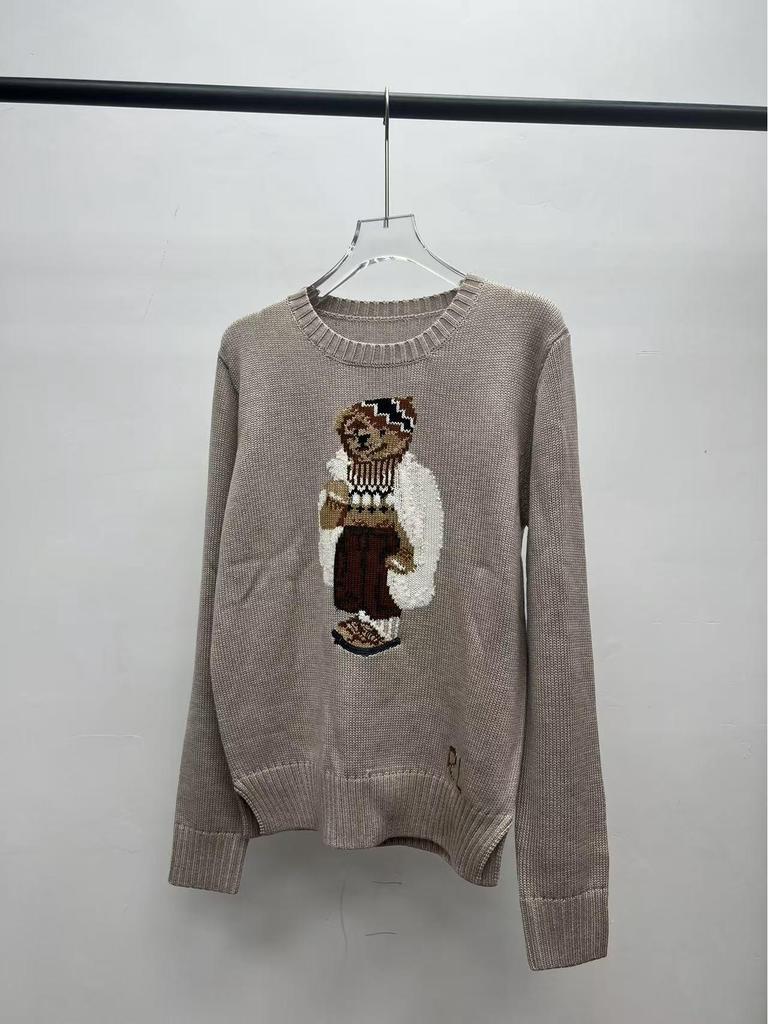 2025 R.L Wool Blend Cartoon Bear Round Neck Sweater - Women's Autumn/Winter Versatile Embroidered Style