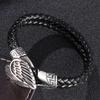 Retro Titanium Steel Heart & Feather Leather Punk Bracelet