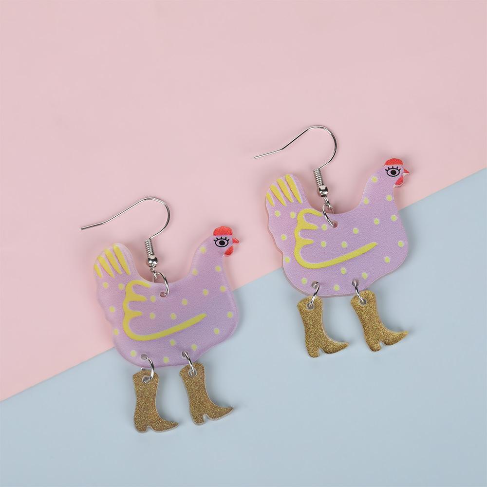 Custom Environmentally Friendly Acrylic Earrings, Cartoon Color Hen-Shaped Earrings Earrings.
