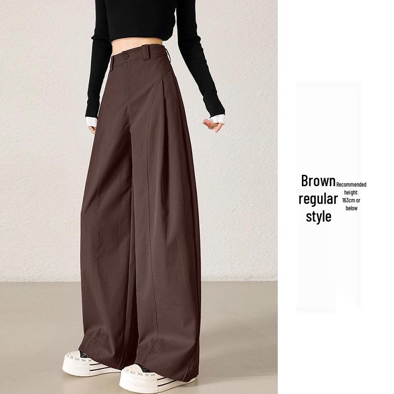 Women's High-Waisted Khaki Wide-Leg Pants with Side Pleats - Slimming, Trendy Fashion for Spring & Autumn 2025