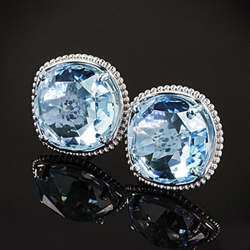 Sweet And Luxurious Jewelry, European And American Sparkling Personality, Bride'S Wedding, Blue Zircon Earrings