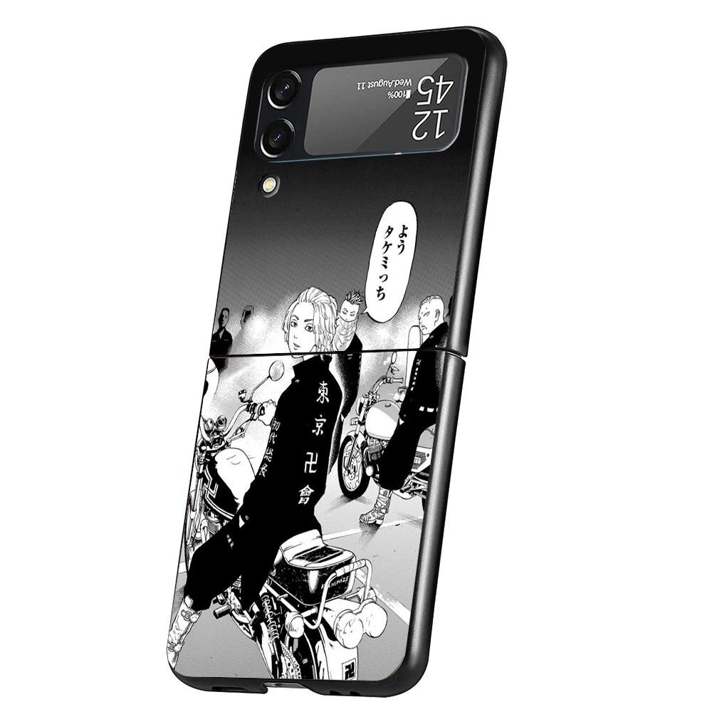 Tokyo Aevengers Black Anime Case Phone Cover for Samsung Galaxy Z Flip 7 6 5 4 3 5G ZFlip7 ZFlip6 ZFlip5 ZFlip4 ZFlip3 Black Fun