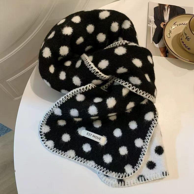 Wool Korean Double-sided Polka Dot Scarf Women's Autumn and Winter Warm Thickened Knitted Scarf Versatile Soft Waxy Student Couple