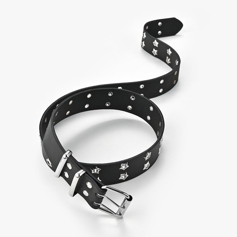 1 STÜCK 124CM Sternnieten Taillengürtel Goth Stil Doppel-Dornschließe Damenmode Lässig Punk Ledergürtel