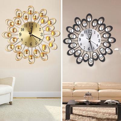European Retro Style Peacock Wall Clock Iron Inlaid Diamond Metal Decoration