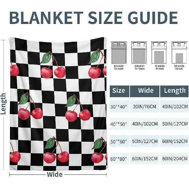 Checkerboard Cherry Blankets for Couch Sofa Bed Throw Blanket Super Soft Lightweight Warm Gift for Women Men Kids Indoor Home Decor 40X50in