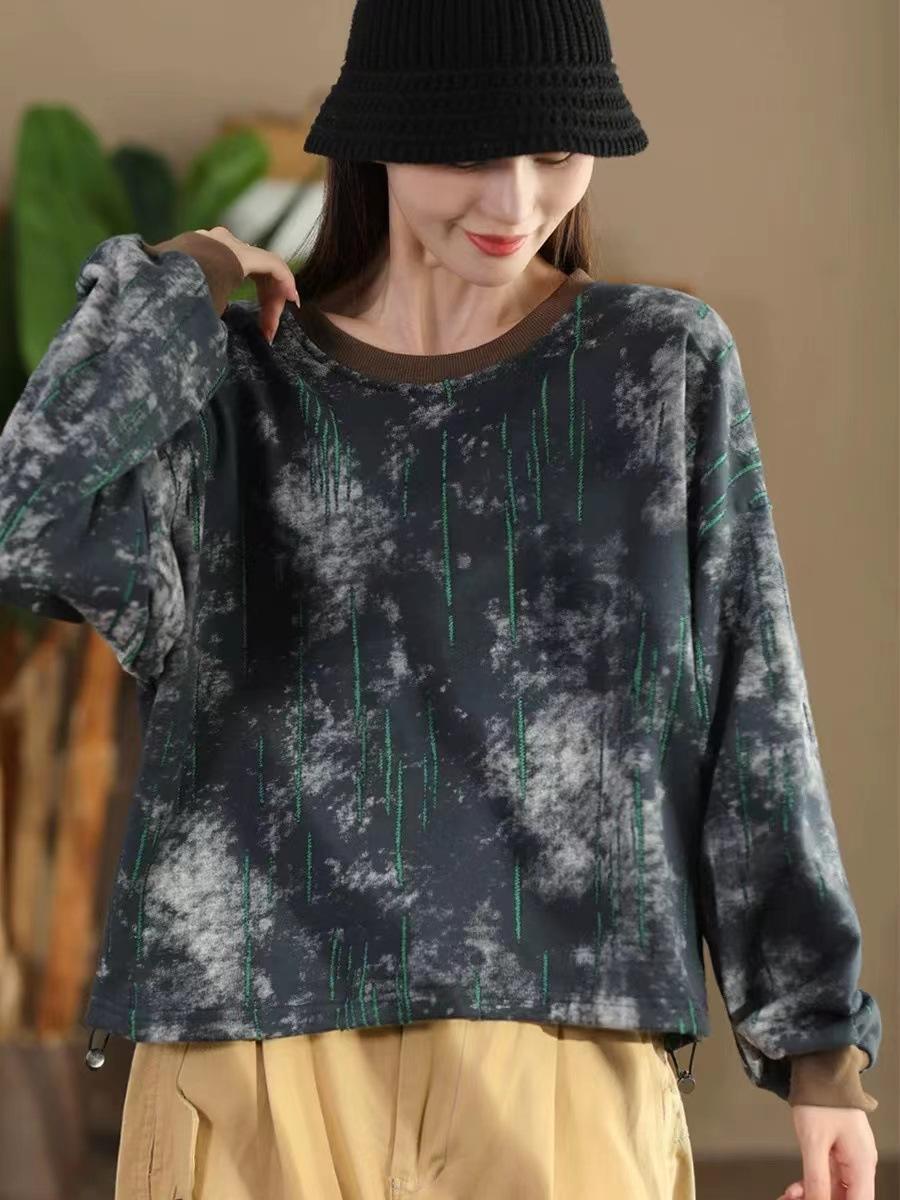 

Johnature Женские осенние модные повседневные топы с принтом тай-дай, винтажные топы с круглым вырезом и длинными рукавами в стиле ретро One Size