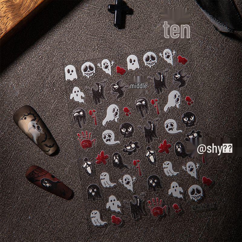 

Spooky Ghost Nail Art Stickers: Halloween Horror DIY Decorations Embossed Funny Ghost [1 Sheet]