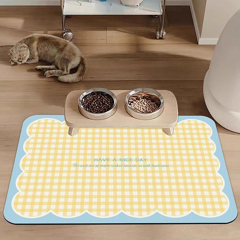 Cat & Dog Feeding Mat: Absorbent, Non-Slip Placemat - Easy Clean, Stain Resistant with Cartoon Design