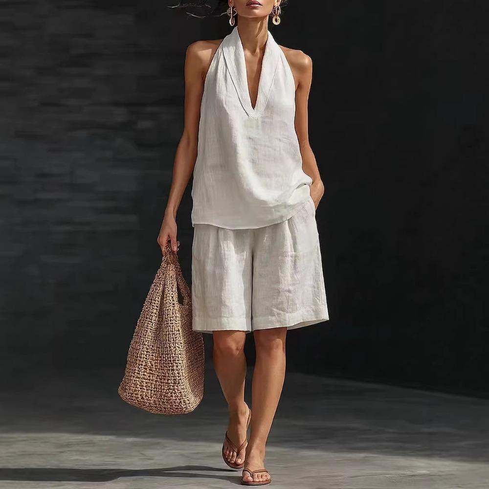 Women Spring Summer Casual Loose Two Piece Outfit Sleeveless Vest & Shorts Set
