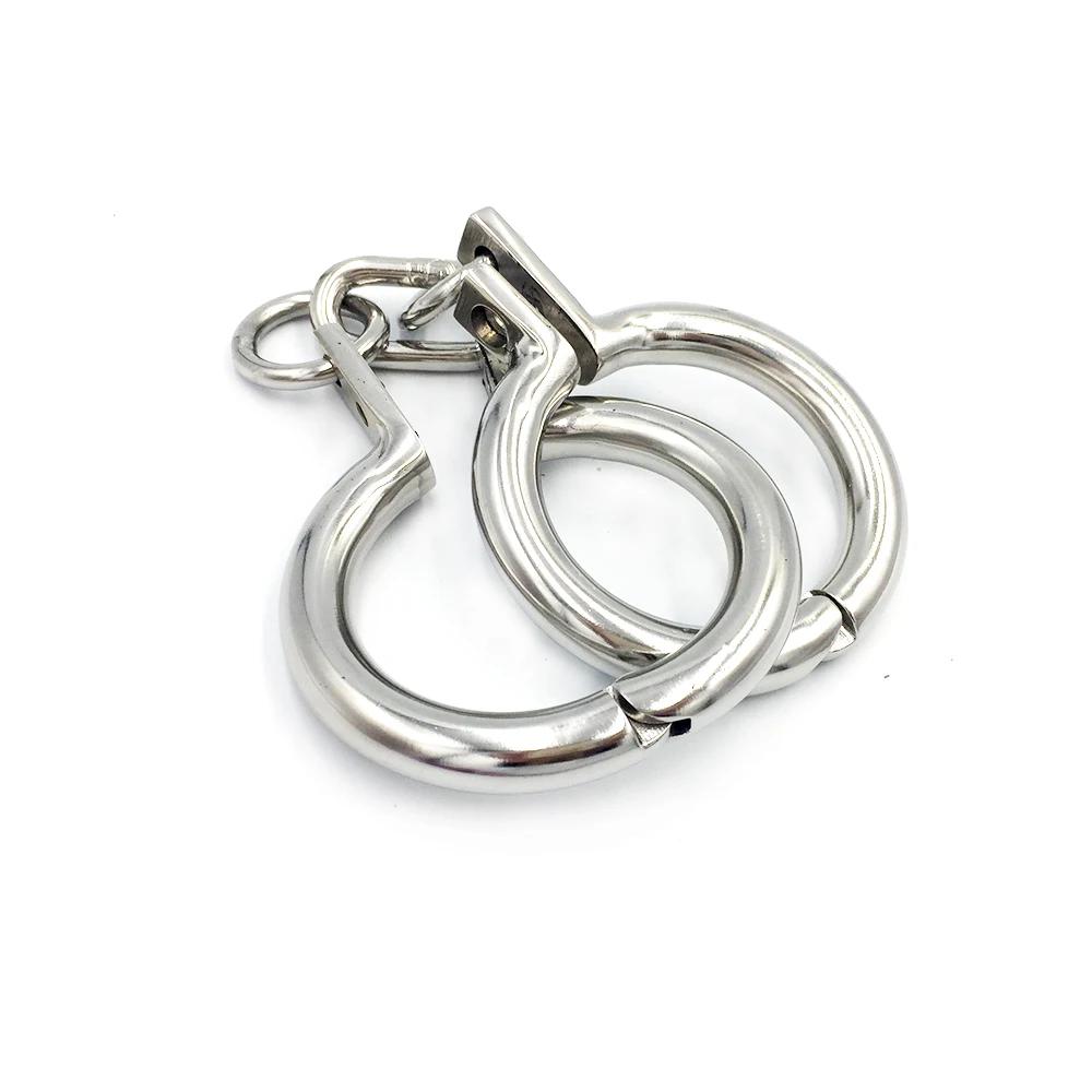 Polished Shining Stainless Steel Oval Wrist Ankle Cuffs Restraint Slave Handcuff Chain Connected Bracelet Bondage  Adult Toy