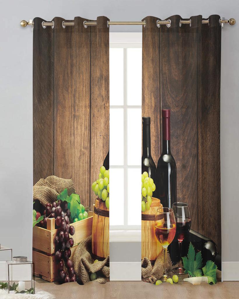 Wine Glass Wine Fruit Grapes Sheer Curtains for Living Room Decoration Window Curtains for Kitchen Tulle Voile Organza Curtains
