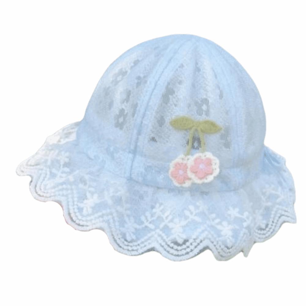 Thin Cute Cherry Fisherman Hat Lightweight Lace Baby Hat Sweet Baby Princess Cap  Infants Toddler синий