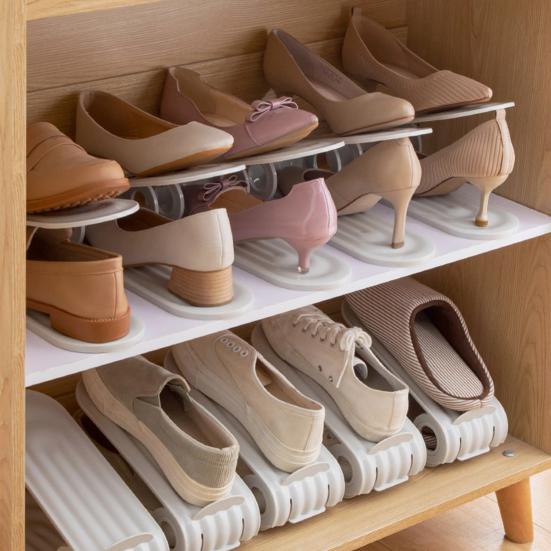 2Pcs Shoe Rack Double Layer Shoe Storage Shelf Save Space Adjustable Height Non-Slip Shoe Organizer Home Supply