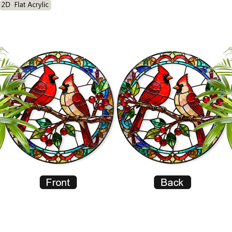 Acrylic Pair of Northern Cardinals on Branch Suncatcher Stained Glass Effect Window Hanging Ornament Bird Themed Gift for Home