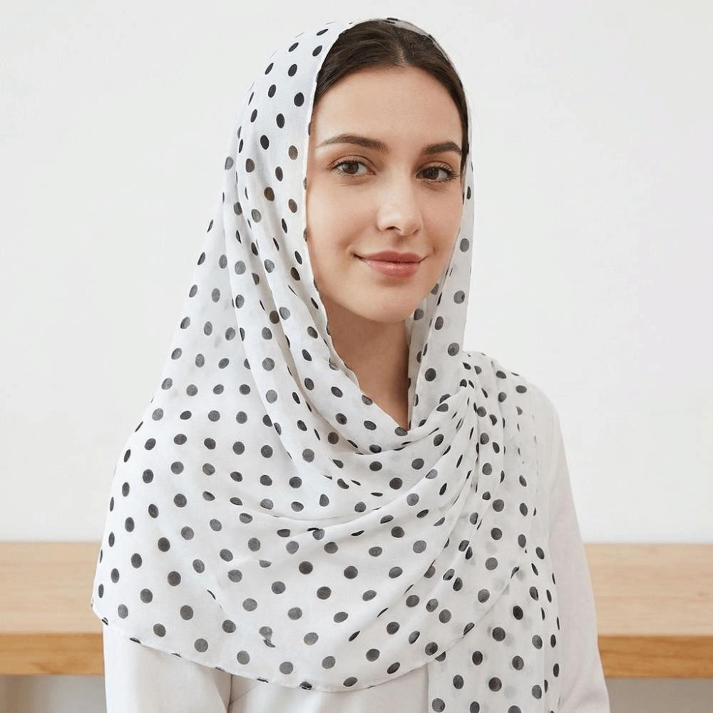 Baumwoll-Hijab-Schal Sonnenschutz Dünner Großer Schal Atmungsaktives Punktmuster Kopftuch Damen