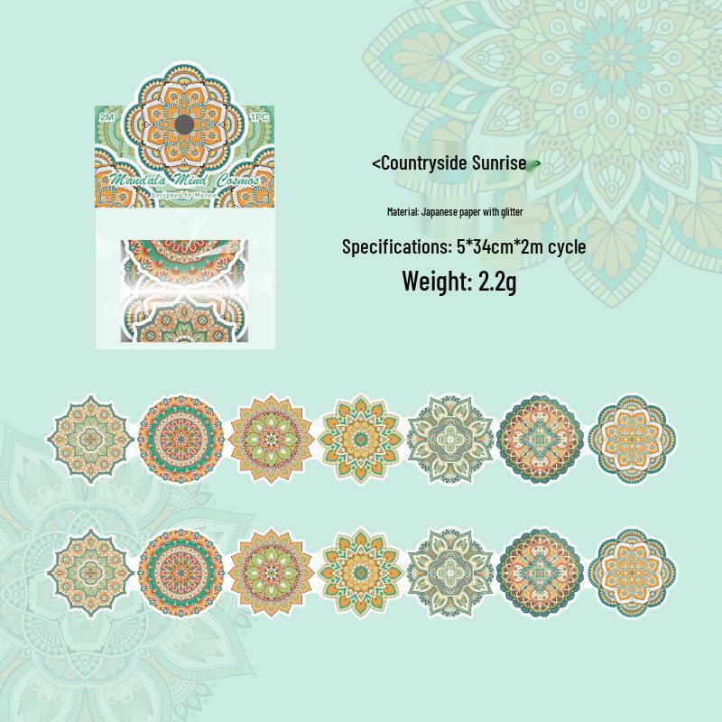 Mu Ran Washi Tape Glitter Sand Mandala Series - 4 Styles, Morandi Color Stickers