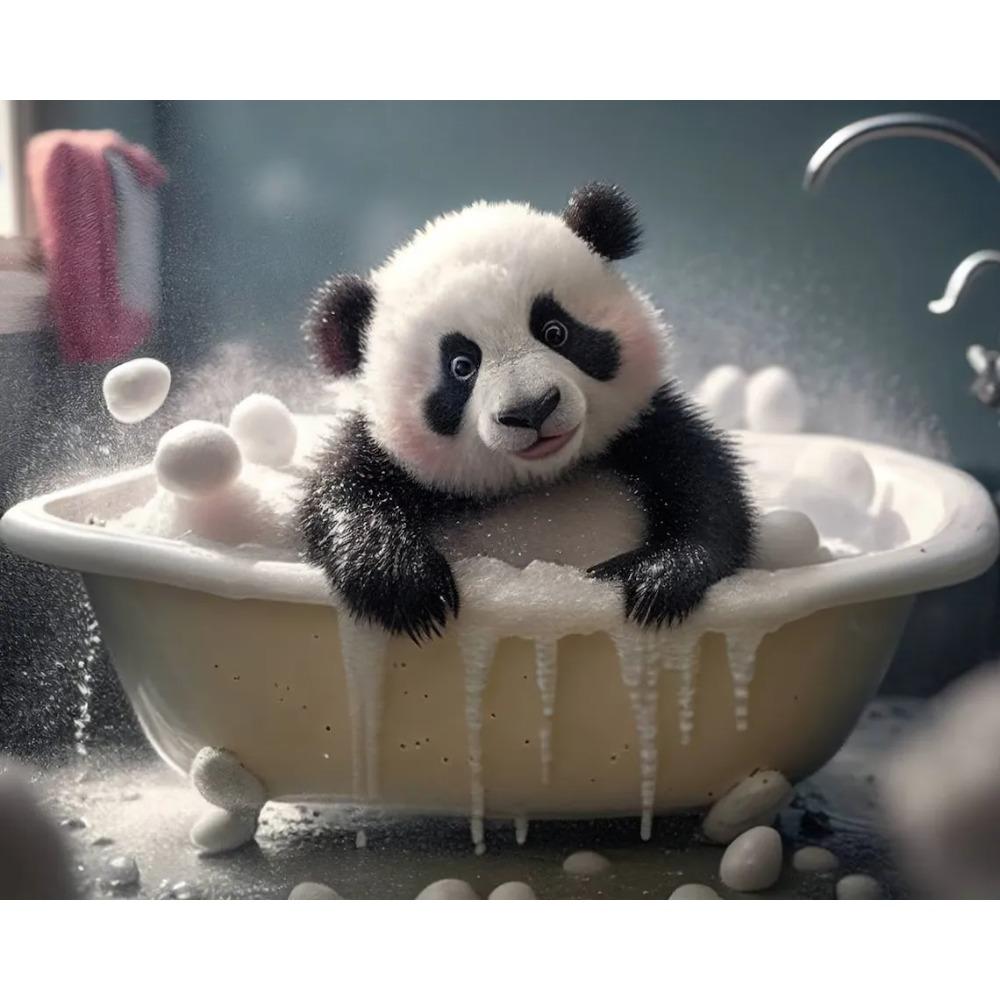 Cute Baby Lion Tiger In Bathtub Wall Art Canvas Painting Animals Bathing Funny Bathroom Art Poster Prints Picture Room Decor