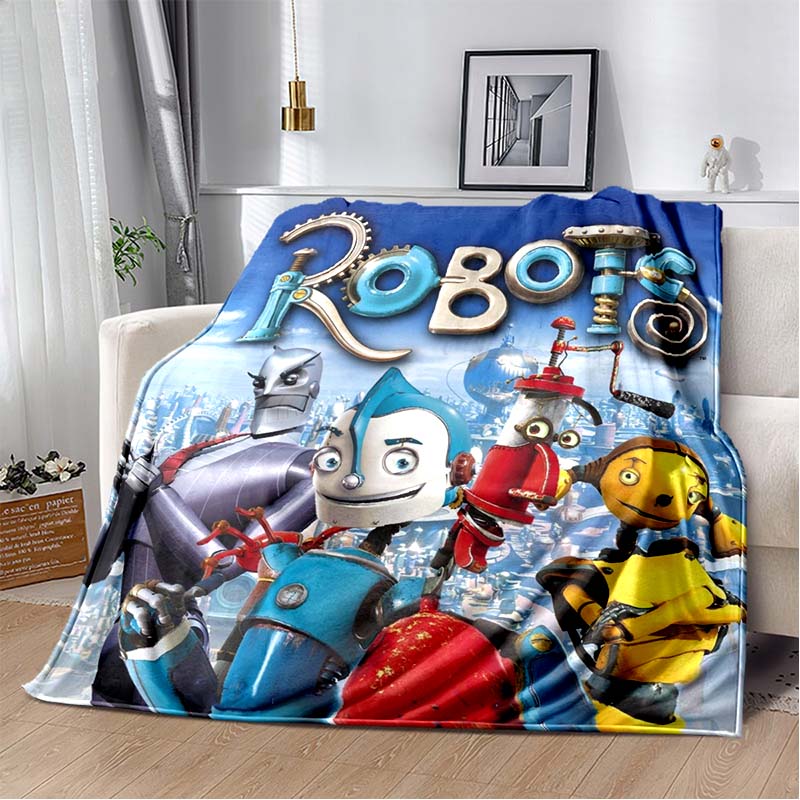 Robot Dreams Cartoon Robot Flannel Throw Blanket Retro Sci-Fi Spanish Anime Sofa Cover Home Decor Gift For Movie Lovers