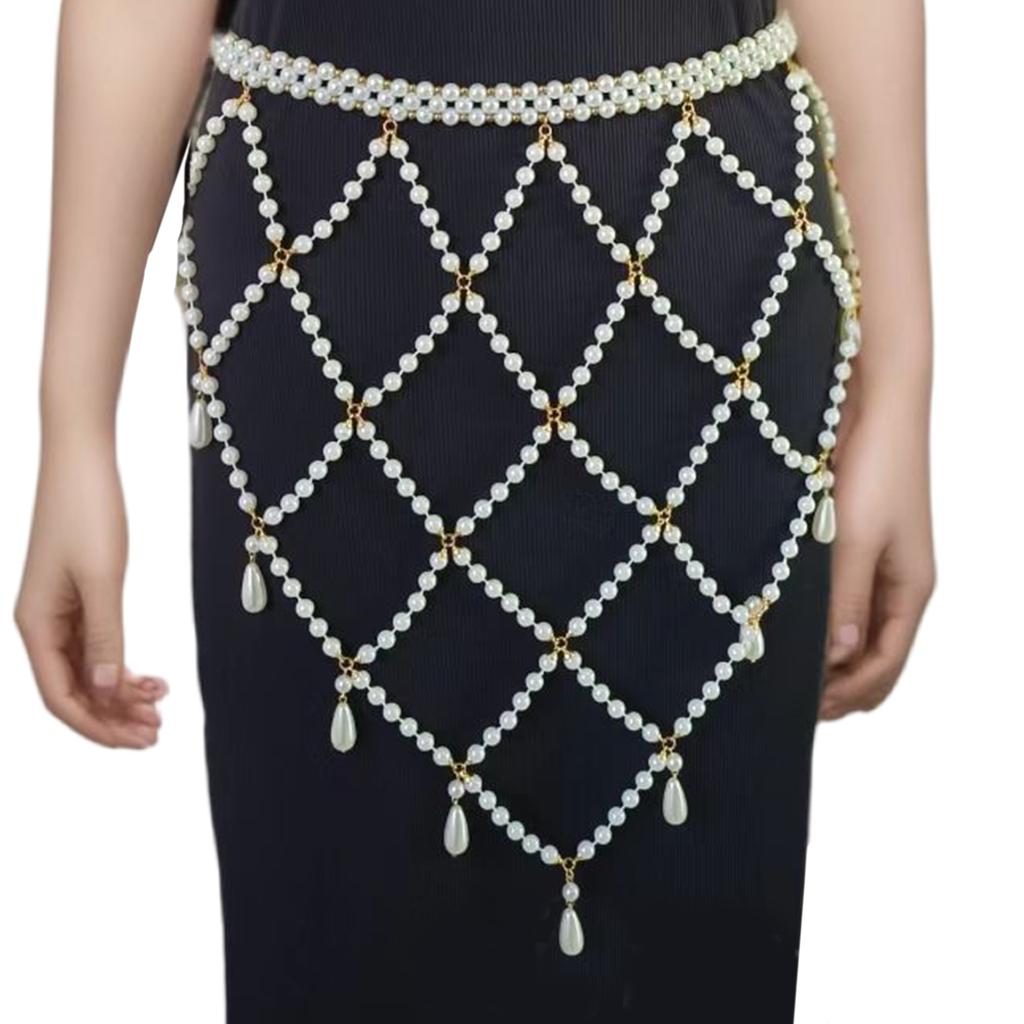 Fashionable Imitation Pearls Tassels Waist Chain Belt Imitation Pearls Texture Perfect for Enhancing Party Outfits