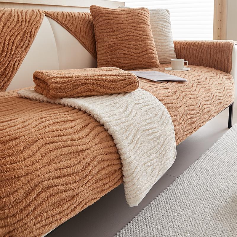 Simple Winter Sofa Cushion Beige Short Plush Cushion Cover Cloth Leather Sofa Cover Non-slip Winter Cushion