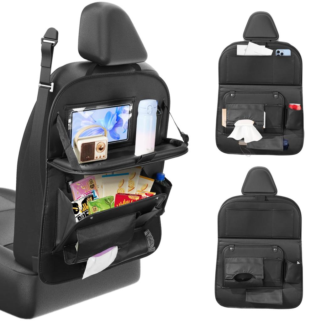 Car Seat Back PU Back Seat Storage Car Seat with Folding Tablet Drink Large Waterproof and Convenient Seat Car Accessories Pocket, Material, Bag,