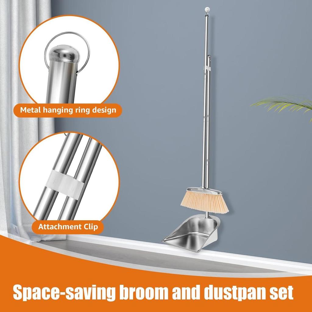 Broom With Dustpan Stainless Steel Dustpan Floor Cleaning Supplies Stainless Steel For Homeowners Apartment Patio Restaurant