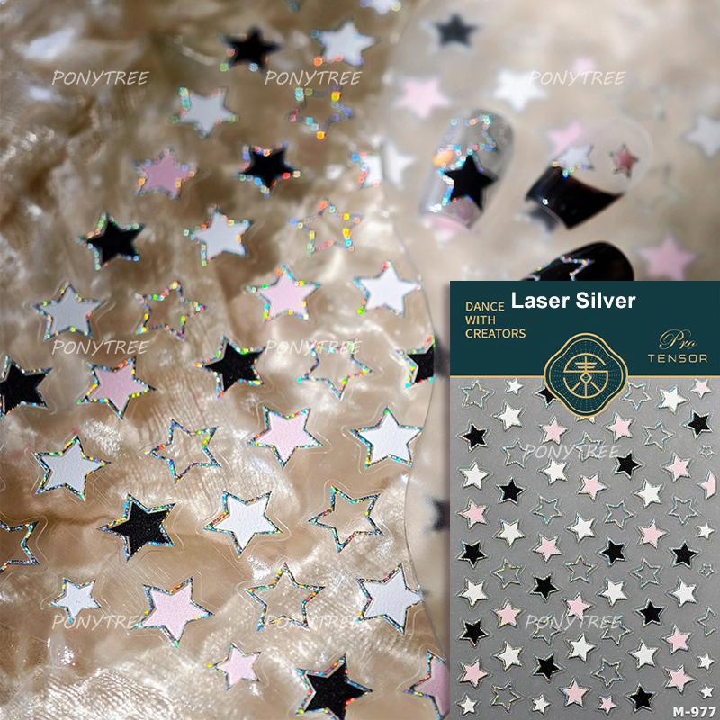 Punk Silver Metal Line Star Flower Love Colorful Butterfly Nail Art Stickers Horror Halloween Decorations Manicure Decals