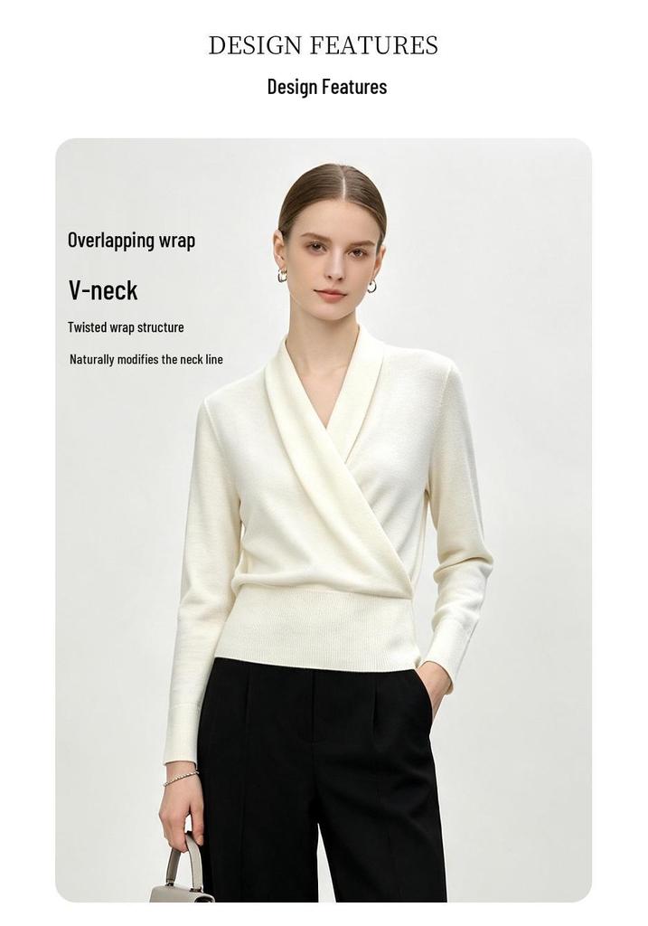 Xin Ge Women's Wool-Blend V-Neck Sweater - Slimming Autumn Knit