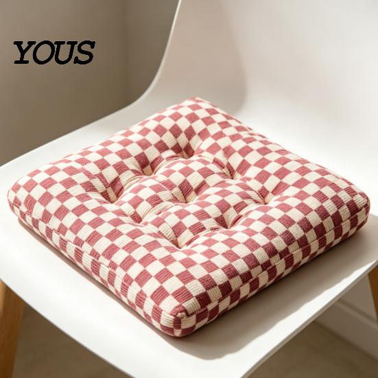 Comfortable Desk Chair Support Corduroy Square Pad, Checkerboard Office Cushion, Soft Cozy Seat Cushion for Floor, Reading Nook, Dining