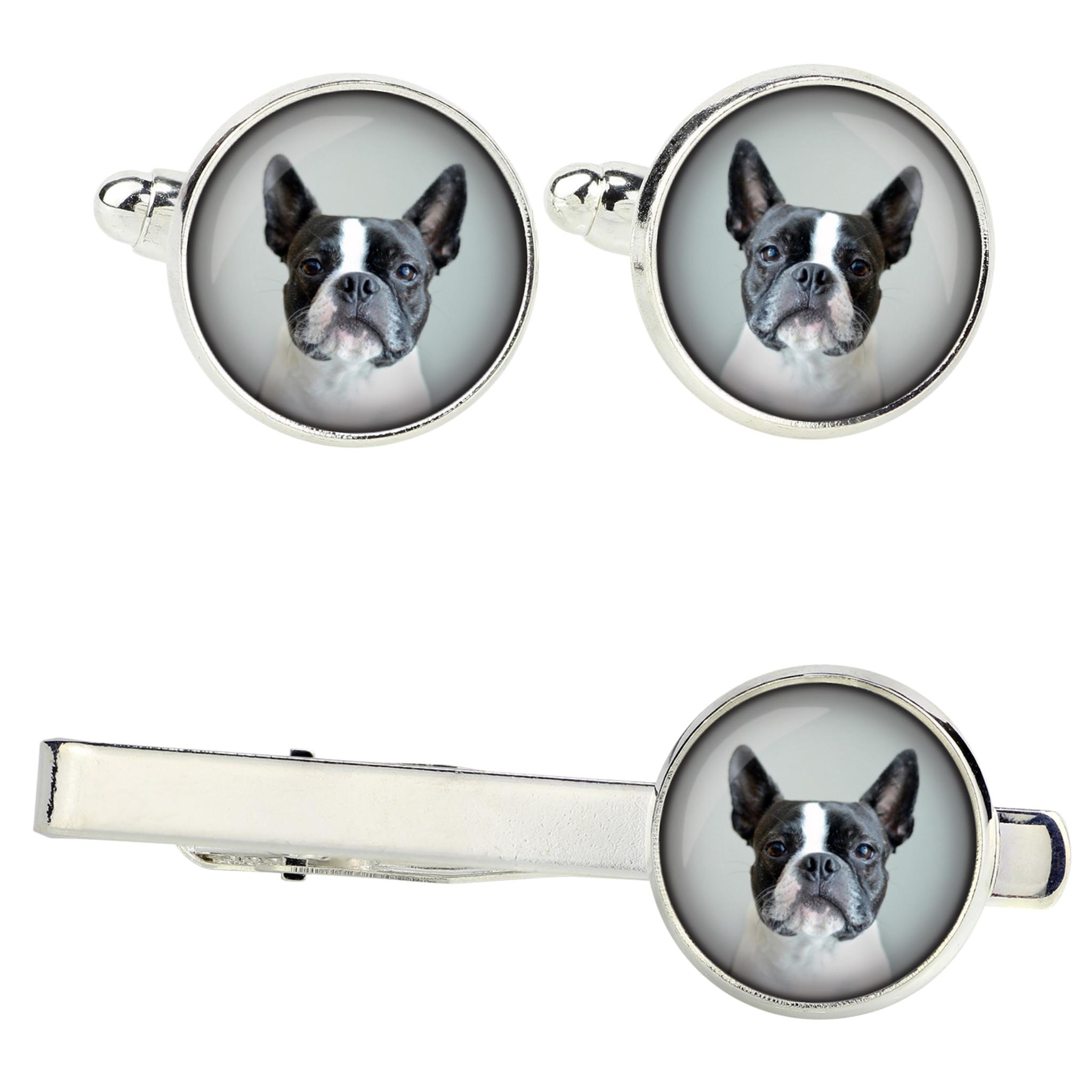 

Boston Terrier, American Gentleman - cufflinks and tie with your photo, a suit decoration, men s jewelry from the Art-Dog brand. срібний