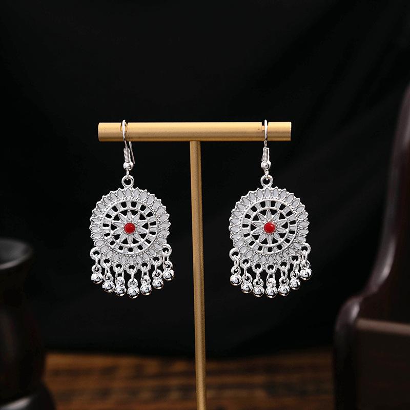 Ethnic Style Imitation Miao Silver Earrings, Colorful Long Fringed Chain Earrings, Hot-selling Earrings In Scenic Spots, Qinghe Jewelry Batches