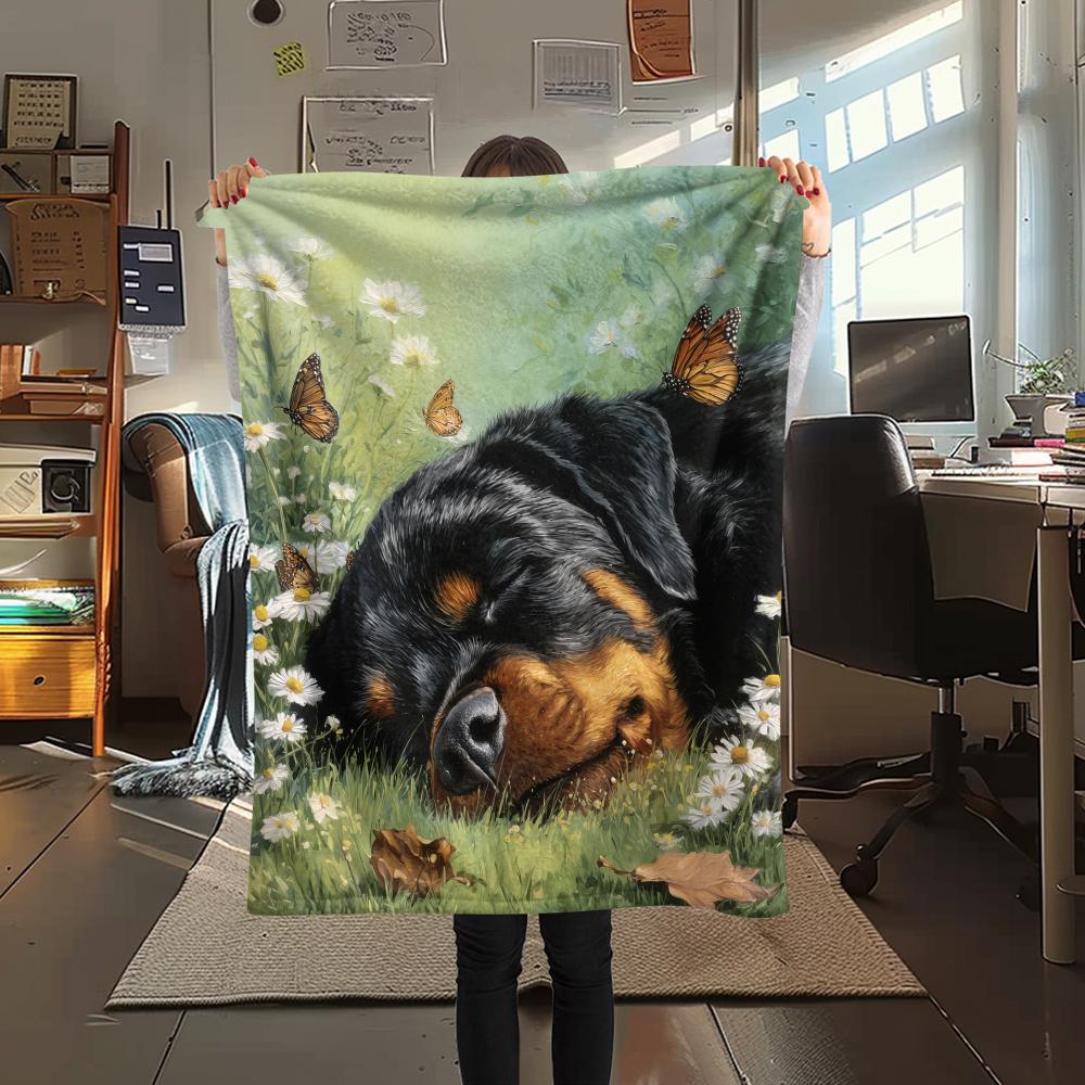 Rottweiler and Grass,pattern Flannel Blanket, High quality Comfortable for All Seasons, Home Decor, Warmth and Comfort, Perfect for Gifts.
