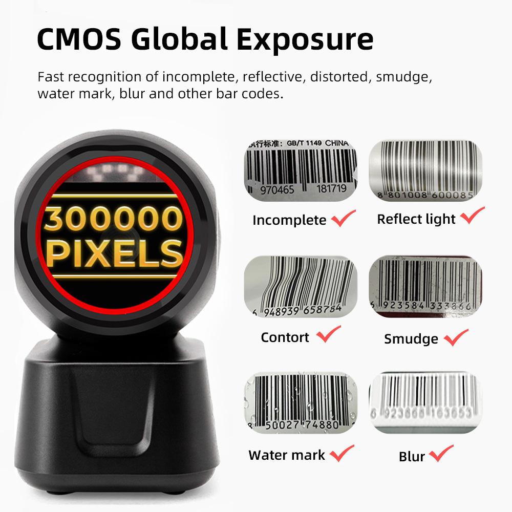 

1D 2D QR Desktop Wired Barcode Scanner High speed Platform Hands Free Automatic Sense Reader USB Port Plug&Play чёрный