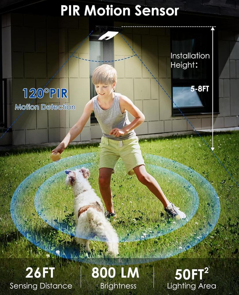 Solar Motion Sensor Lights Outdoor 70LED, 3 Temp, USB & Remote, 4-Pack for Fence, Garage, Gutter