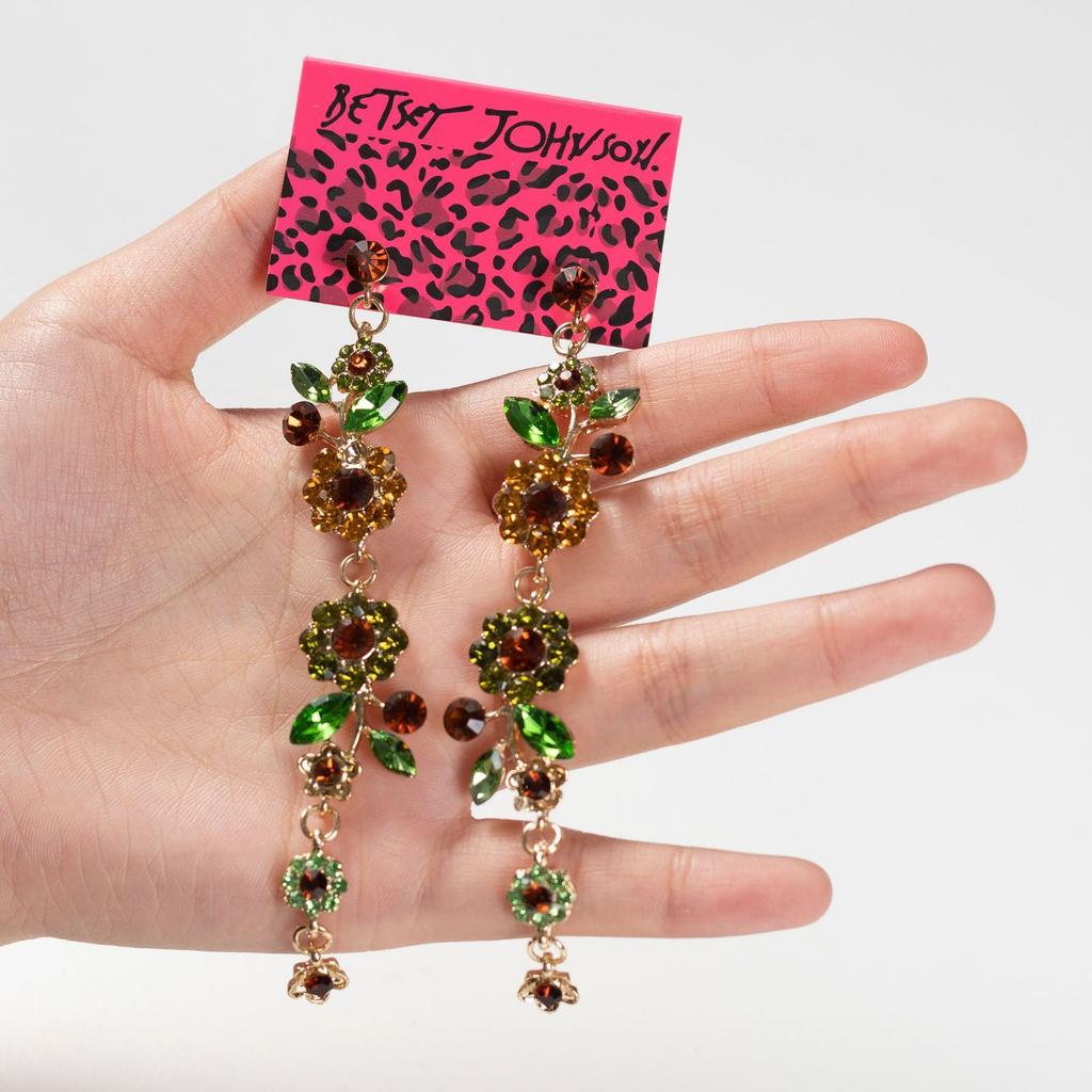 Multi-layer alloy diamond petal earrings, bohemian vintage flower fringed earrings