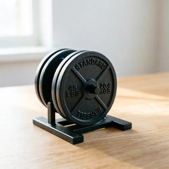 Weight Plate Coaster Set with Rack, Creative Barbell Plate Design Coasters, 45LBS Logo Drink Coasters, Personalized Gift for Gym Lovers Fitness Fans