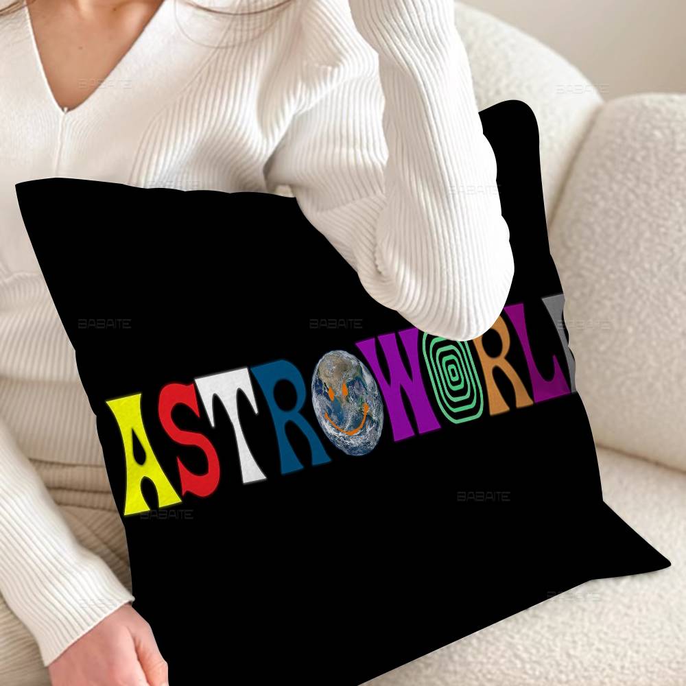 T-Travis S-Scott A-Astroworld Pillow Covers Cartoon Sofa Decorative Home Double-sided Printing Short Plush Cute Cushion Cover