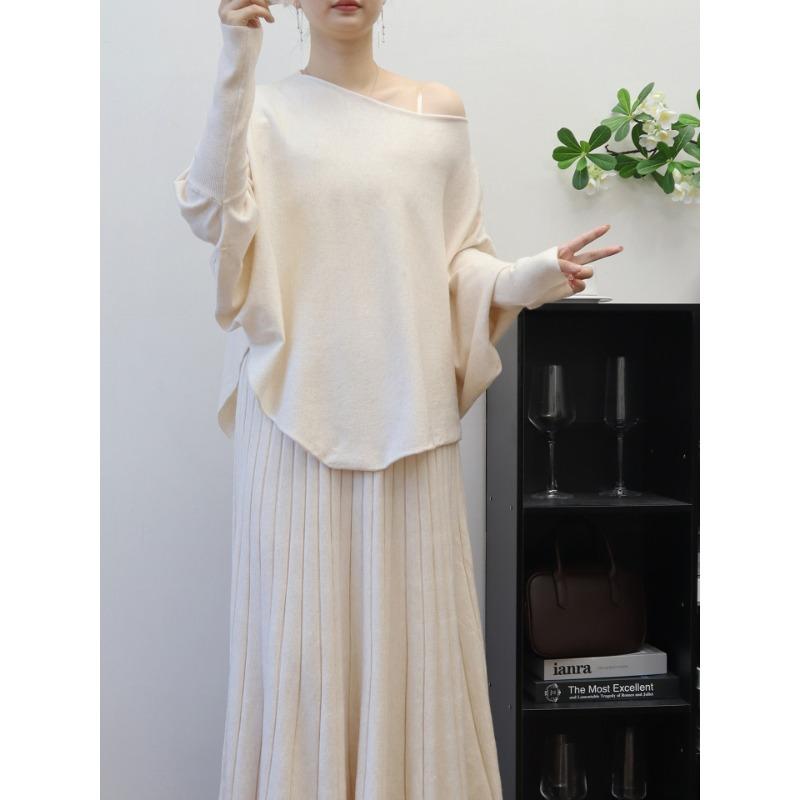 

Необычный пуловер с рукавами летучая мышь, женский осенне-зимний новый свободный ленивый вязаный свитер-топ one size fits all абрикосовый