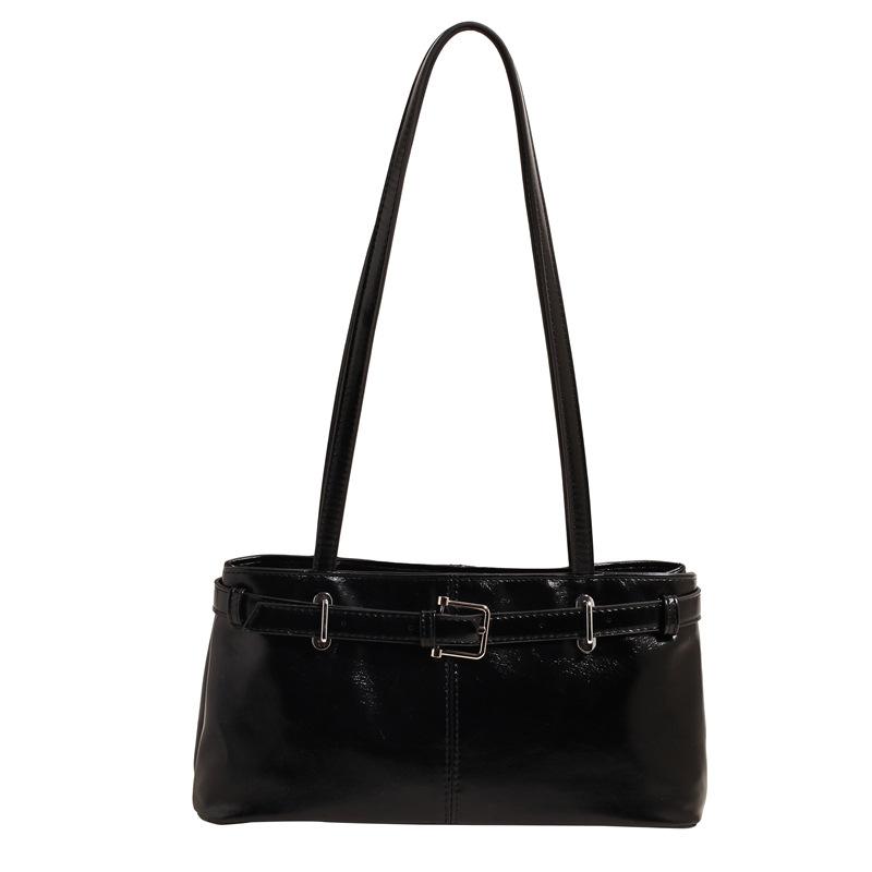

2 autumn and winter new oil wax leather pu women s shoulder crossbody style fashionable, simple and versatile high-end bag чёрный