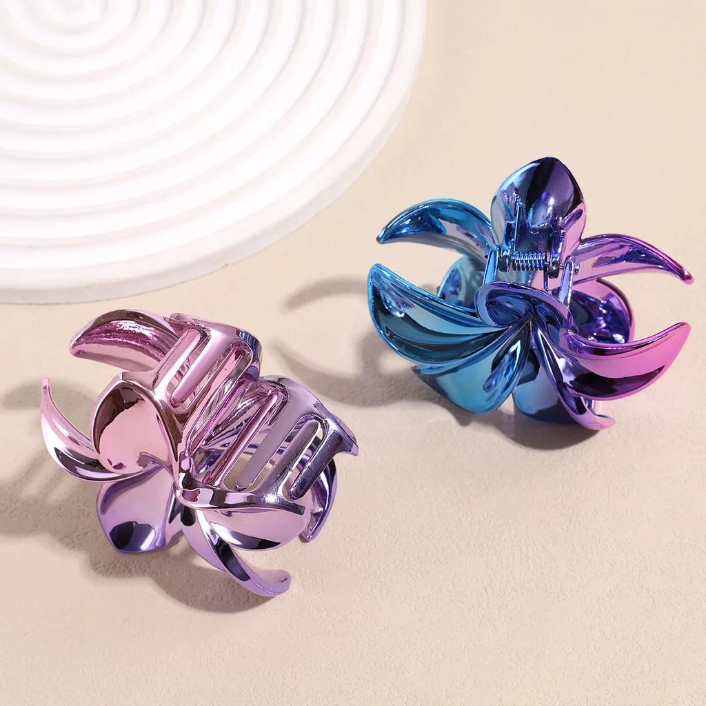 Hawaiian Gradient Laser Hair Clips Flower Hair Claw Large Fashion Head Wear Hairpin Women Girls Crab Barrette Hair Accessories