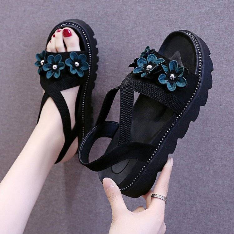 Letní sandály dámské vílí styl ke všemu síťová červená ins móda květina silná podrážka římské dámské boty