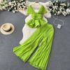 Luxusní elegantní módní set Dámský letní plisovaný šifonový top+široké kalhoty s vysokým pasem, 2 dvoudílné módní obleky