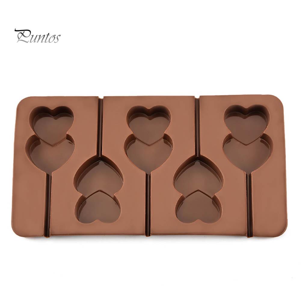 Puntos Silicone 5 Grid Double Heart Shaped Non Stick Lolly Chocolate Cookie Candy Mold