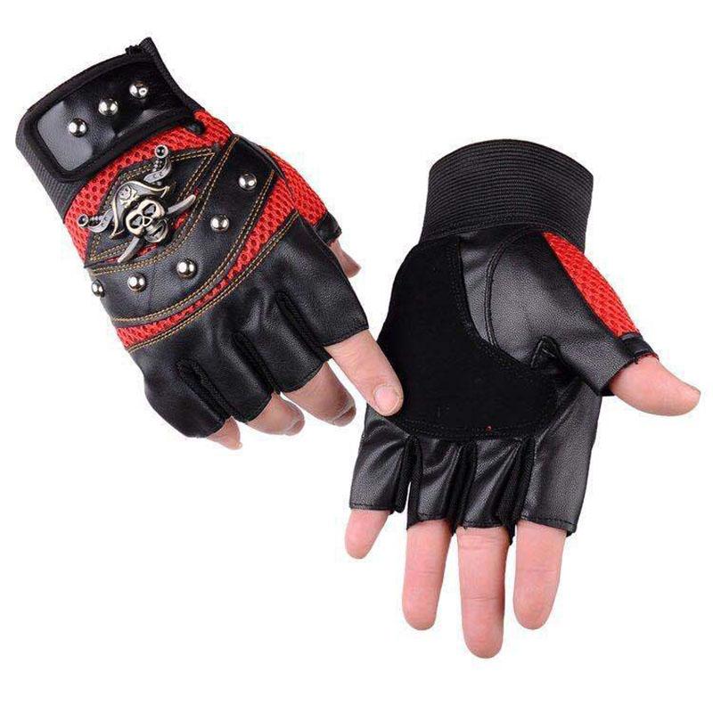 Punk Skulls Rivet PU Leather Gloves Men Women Fashion Hip Hop Gym Half Finger Gloves Summer Cycling Motorcycle Accessories
